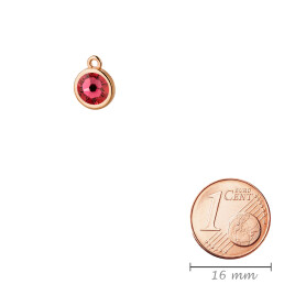 Pendente oro rosa 10mm con pietra cristallo Indian Pink 7mm 24K placcato oro rosa