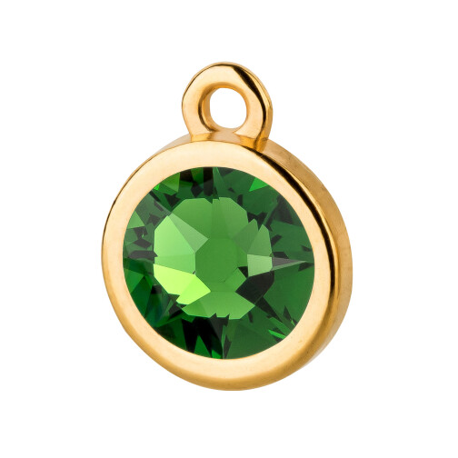 Pendant gold 10mm with Crystal stone in Fern Green 7mm 24K gold plated