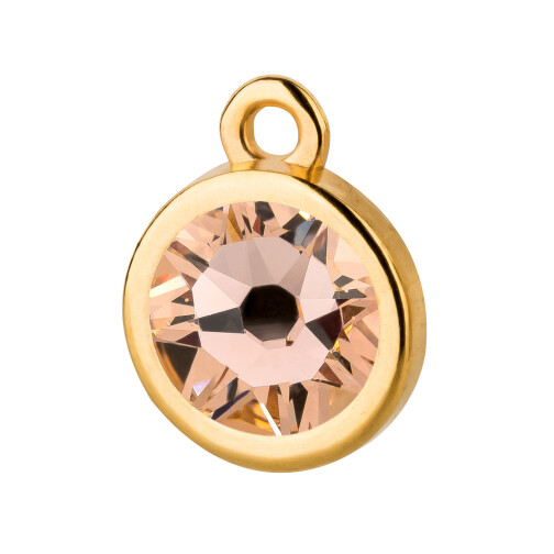 Pendant gold 10mm with Crystal stone in Light Peach 7mm 24K gold plated