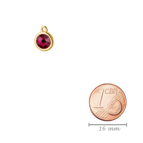 Pendant gold 10mm with Crystal stone in Ruby 7mm 24K gold plated