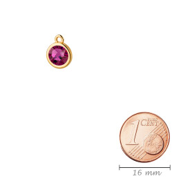 Pendant gold 10mm with Crystal stone in Fuchsia 7mm 24K...