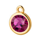 Pendant gold 10mm with Crystal stone in Fuchsia 7mm 24K gold plated