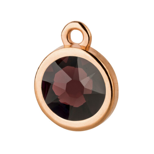 Pendant rose gold 10mm with Crystal stone in Burgundy 7mm 24K rose gold plated