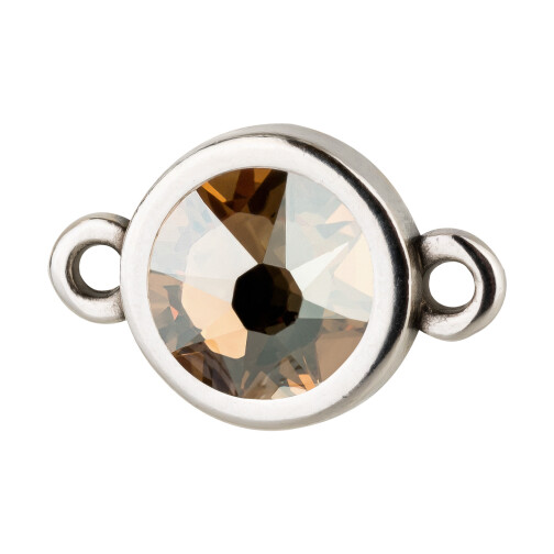 Bedel antiek zilver 10mm met kristallen steen in Crystal Golden Shadow 7mm 999° antiek verzilverd