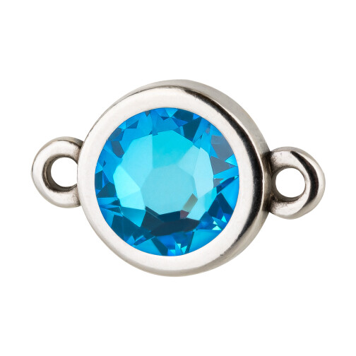 Connettore argento antico 10mm con pietra cristallo Crystal Royal Blue DeLite 7mm 999° placcato argento