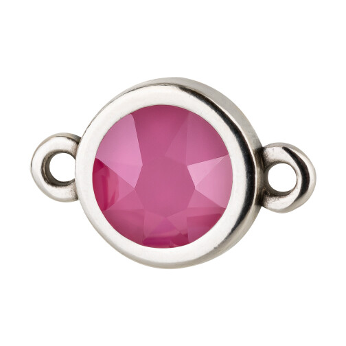 Verbinder antik silber 10mm mit Kristallstein in Crystal Peony Pink 7mm 999° antik versilbert
