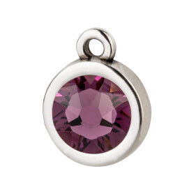 Pendant silver antique 10mm with Crystal stone in Iris 7mm 999° antique silver plated