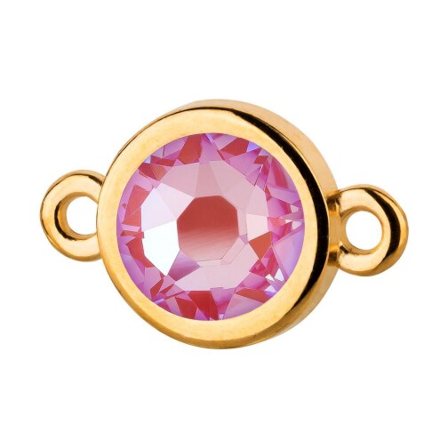 Connector gold 10mm with Crystal stone in Crystal Lotus Pink DeLite 7mm 24K gold plated
