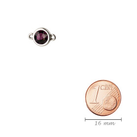 Connecteur argent antique 10mm avec un pierre de cristal Amethyst 7mm 999° argenté