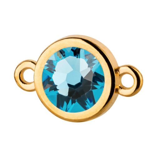 Connettore oro 10mm con cristallo in Aquamarine 7mm placcato oro 24K