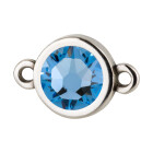 Connettore argento antico 10mm con pietra cristallo Light Sapphire 7mm 999° placcato argento