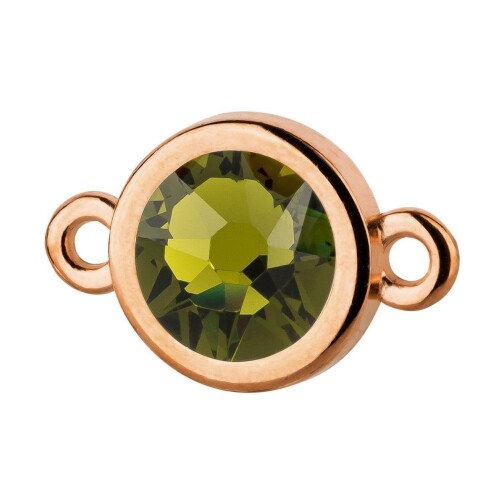 Connecteur or rose 10mm avec un pierre de cristal Olivine 7mm 24K plaqué or rose