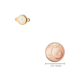 Conector oro 10mm con piedra de cristal en White Opal 7mm 24K chapado oro