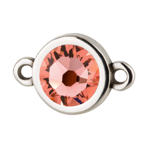 Connector antiek zilver 10mm met kristal in Rose Peach 7mm 999° antiek verzilverd