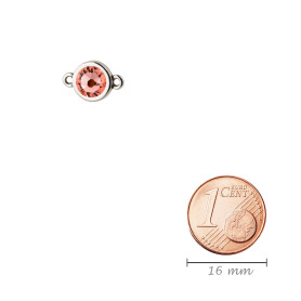 Verbinder antik silber 10mm mit Kristallstein in Rose Peach 7mm 999° antik versilbert