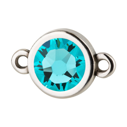 Connector silver antique 10mm with Crystal stone in Light Turquoise 7mm 999° antique silver plated