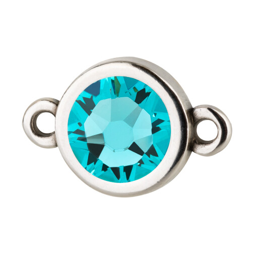 Connecteur argent antique 10mm avec un pierre de cristal Light Turquoise 7mm 999° argenté