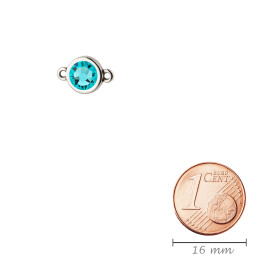 Verbinder antik silber 10mm mit Kristallstein in Light Turquoise 7mm 999° antik versilbert