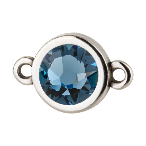 Connettore argento antico 10mm con pietra cristallo Denim Blue 7mm 999° placcato argento