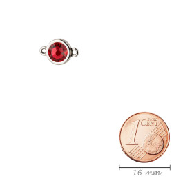 Verbinder antik silber 10mm mit Kristallstein in Scarlet 7mm 999° antik versilbert