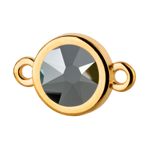 Connector gold 10mm with Crystal stone in Jet Hematite 7mm 24K gold plated