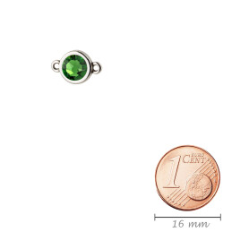 Verbinder antik silber 10mm mit Kristallstein in Fern Green 7mm 999° antik versilbert