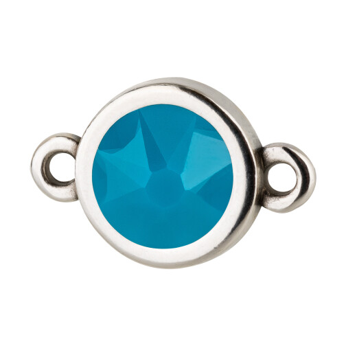 Connettore argento antico 10mm con cristallo in Caribean Blue Opal 7mm 999° argentato antico