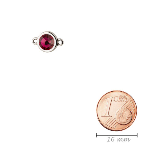 Verbinder antik silber 10mm mit Kristallstein in Ruby 7mm 999° antik versilbert