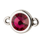 Connector silver antique 10mm with Crystal stone in Ruby 7mm 999° antique silver plated