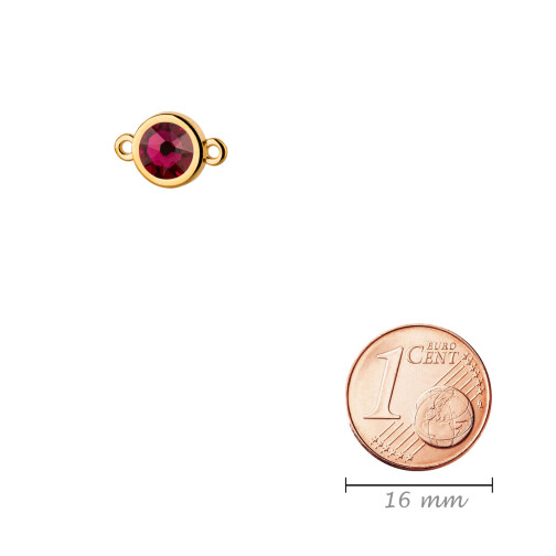 Verbinder gold 10mm mit Kristallstein in Ruby 7mm 24K vergoldet