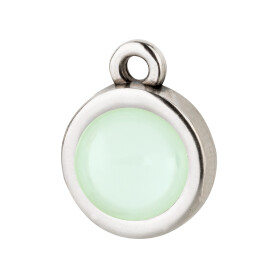 Pendant silver antique 10mm with Cabochon in Crystal Powder Green 7mm 999° antique silver plated