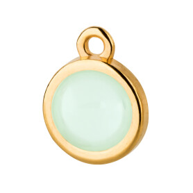 Pendant gold 10mm with Cabochon in Crystal Powder Green 7mm 24K gold plated