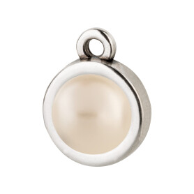Pendant silver antique 10mm with Cabochon in Crystal Creampearl 7mm 999° antique silver plated