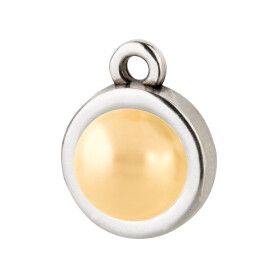 Pendant silver antique 10mm with Cabochon in Crystal Gold Pearl 7mm 999° antique silver plated