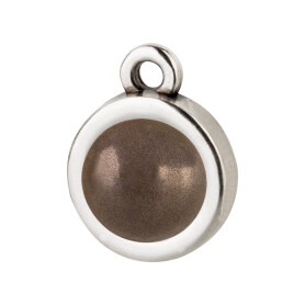 Pendant silver antique 10mm with Cabochon in Crystal Deep Brown Pearl 7mm 999° antique silver plated