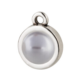 Pendant silver antique 10mm with Cabochon in Crystal Lavender Pearl 7mm 999° antique silver plated