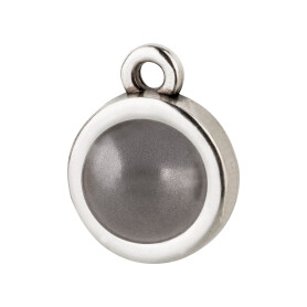 Pendant silver antique 10mm with Cabochon in Crystal Dark Grey Pearl 7mm 999° antique silver plated