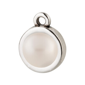 Pendant silver antique 10mm with Cabochon in Crystal White Pearl 7mm 999° antique silver plated
