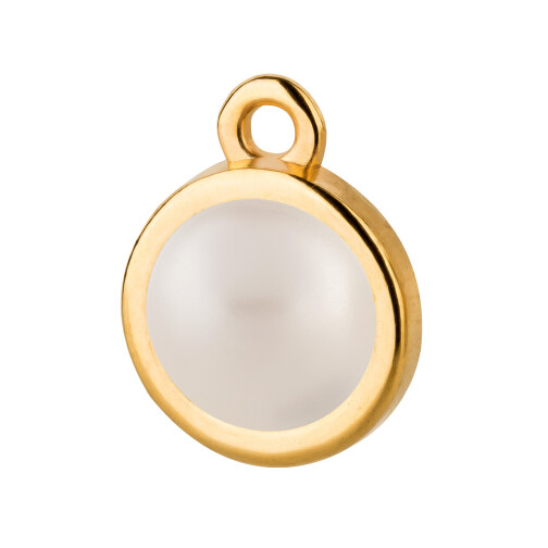 Pendente oro 10mm con Cabochon Crystal White Pearl 7mm 24K placcato oro
