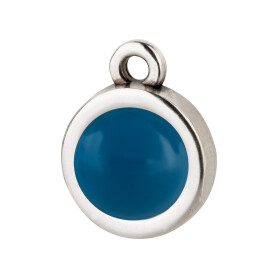 Pendant silver antique 10mm with Cabochon in Crystal Lapis Pearl 7mm 999° antique silver plated