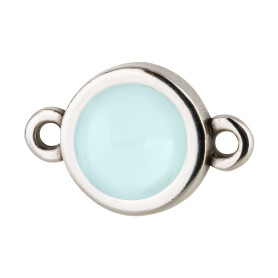 Connector silver antique 10mm with Cabochon in Crystal Powder Blue 7mm 999° antique silver plated
