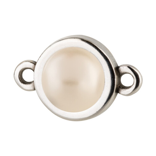 Verbinder antik silber 10mm mit Cabochon in Crystal Creampearl 7mm 999° antik versilbert