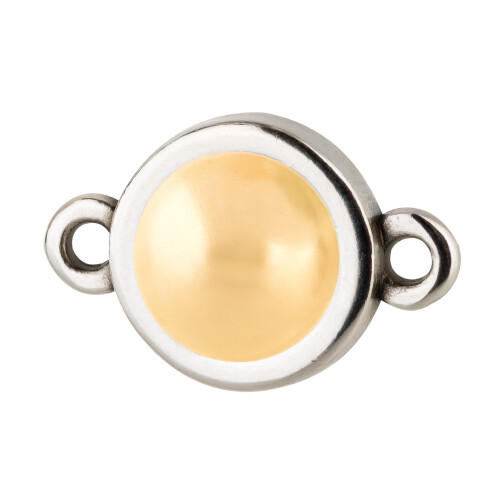 Bedel antiek zilver 10mm met kristallen steen in Crystal Gold Pearl 7mm 999° antiek verzilverd
