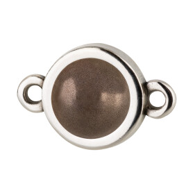 Connector silver antique 10mm with Cabochon in Crystal Deep Brown Pearl 7mm 999° antique silver plated