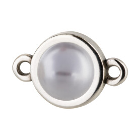 Connector silver antique 10mm with Cabochon in Crystal Lavender Pearl 7mm 999° antique silver plated