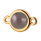 Connecteur or 10mm avec un Cabochon Crystal Dark Grey Pearl 7mm 24K plaqué or