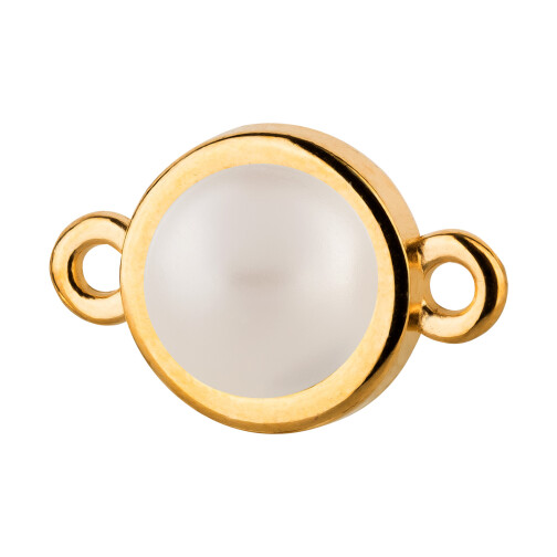 Verbinder gold 10mm mit Cabochon in Crystal White Pearl 7mm 24K vergoldet