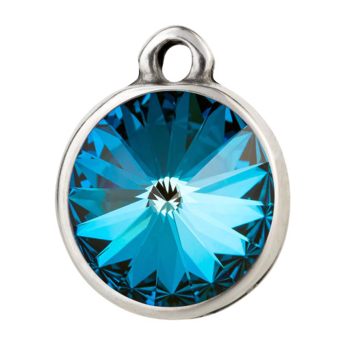 Pendente argento antico con cristallo Rivoli Crystal Army Green DeLite 12mm 999° argentato stile antico