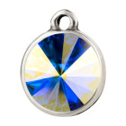 Pendant silver antique with Rivoli crystal stone in Crystal Aurore Boreale 12mm