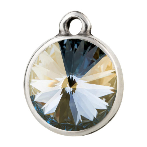 Pendentif argent antique avec cristal Rivoli Crystal Blue Shade 12mm 999° argenté style antique